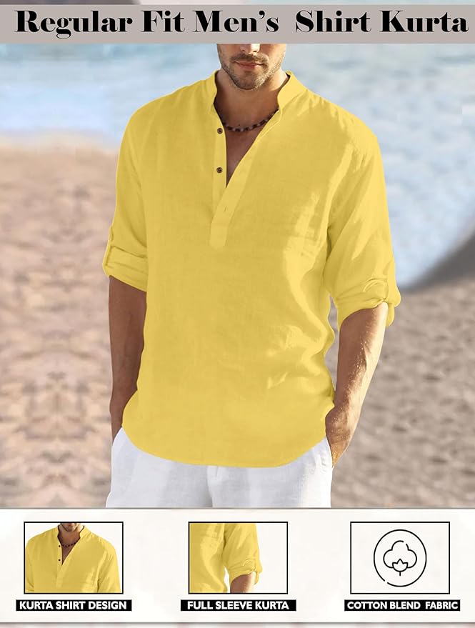 The Luxury Spot Men's Cotton Blend Full Sleeve YELLOW - Image 3