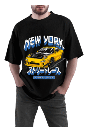 New York Street Race – JDM Style Yellow Sports Car Graphic T-Shirt