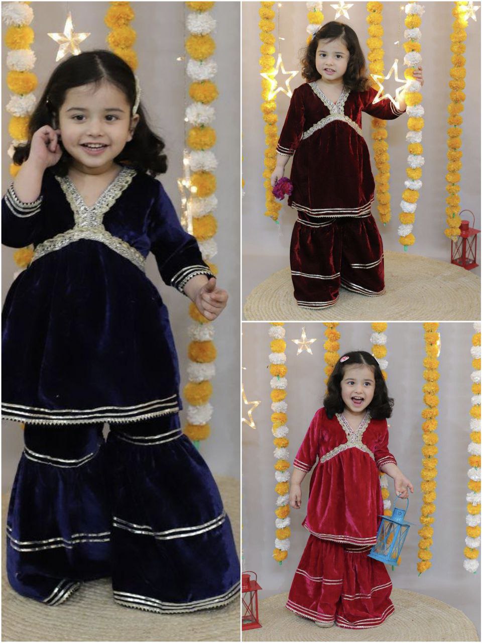 VELVET ALYAA KURTA SHARARA SET( 0.6 Month to 15 Year )