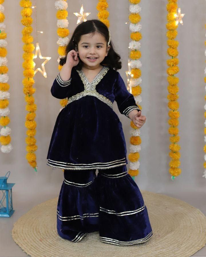 VELVET ALYAA KURTA SHARARA SET( 0.6 Month to 15 Year ) - Image 2