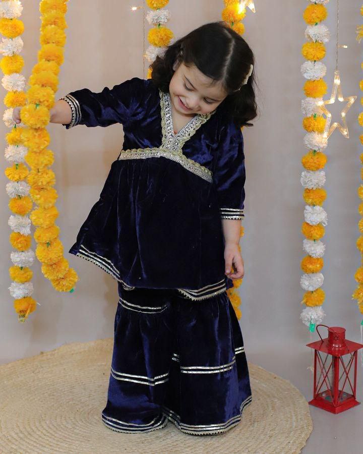 VELVET ALYAA KURTA SHARARA SET( 0.6 Month to 15 Year ) - Image 3