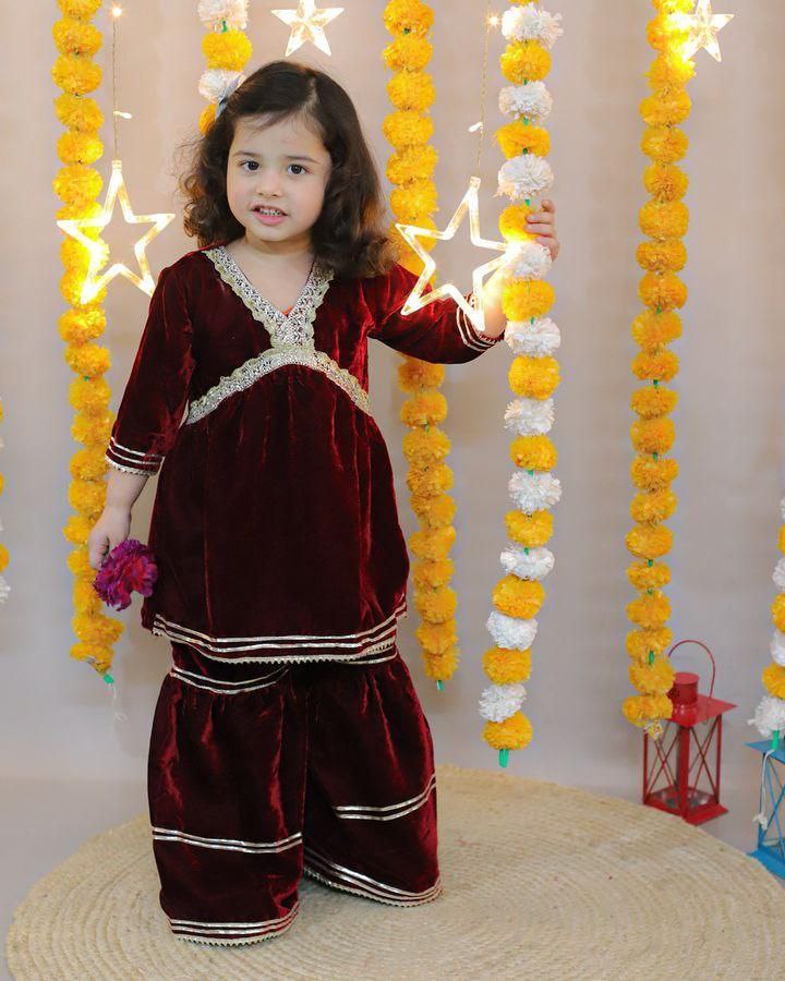 VELVET ALYAA KURTA SHARARA SET( 0.6 Month to 15 Year ) - Image 4