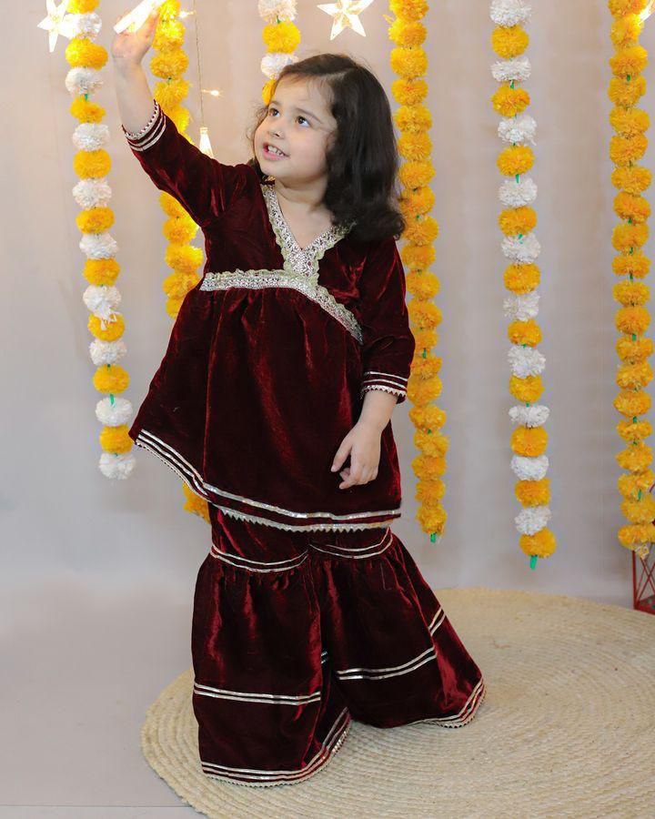 VELVET ALYAA KURTA SHARARA SET( 0.6 Month to 15 Year ) - Image 5
