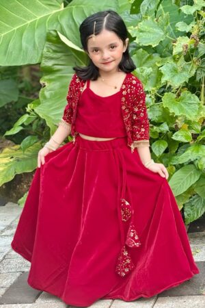 VELVET LEHENGA CHOLI WITH EMBROIDERY WORK JECKET ( 0.6 Month to 15 Year )