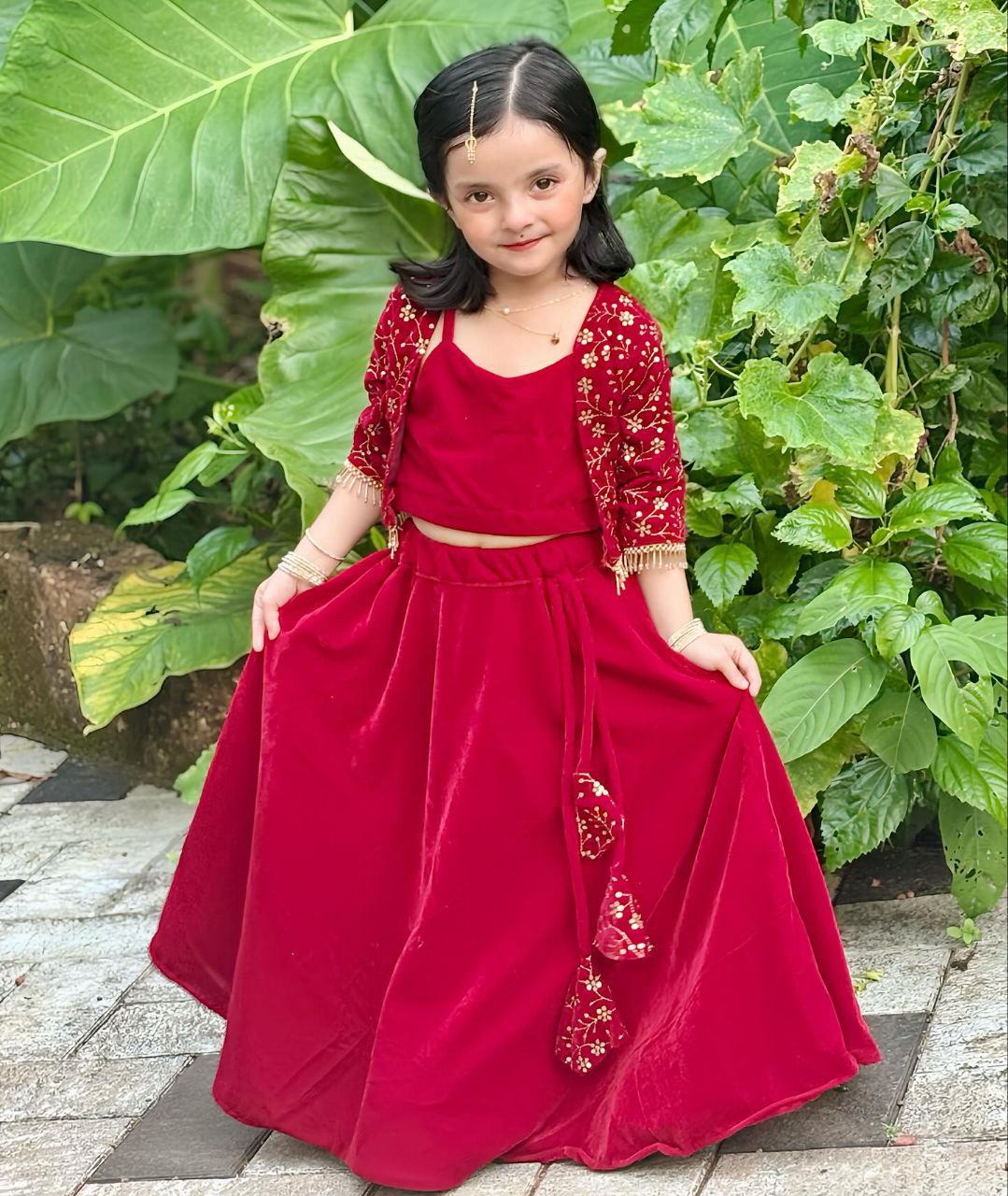 VELVET LEHENGA CHOLI WITH EMBROIDERY WORK JECKET ( 0.6 Month to 15 Year )