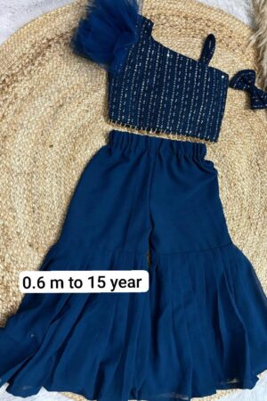 GEORGEET SEQUENCE EMBROIDERY WORK TOP AND SHARARA ( 0.6 Month to 15 Year )