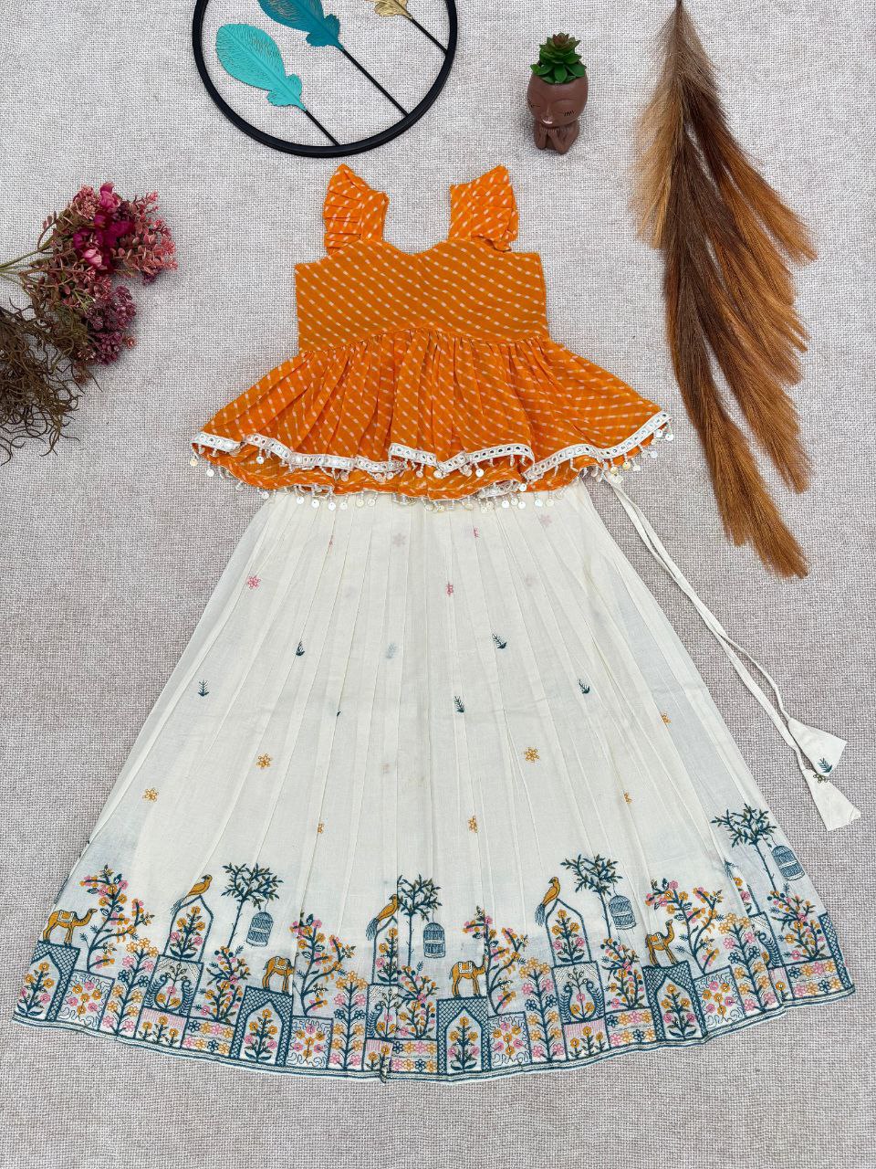 POUR COTTON SKIRT WITH POUR GEORGETTE KEDIYA TOP ( 0.6 Month to 15 Year )