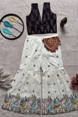 POUR COTTON EMBROIDERY WORK SHARARA WITH CROP TOP ( SIZE 38 to 42 )