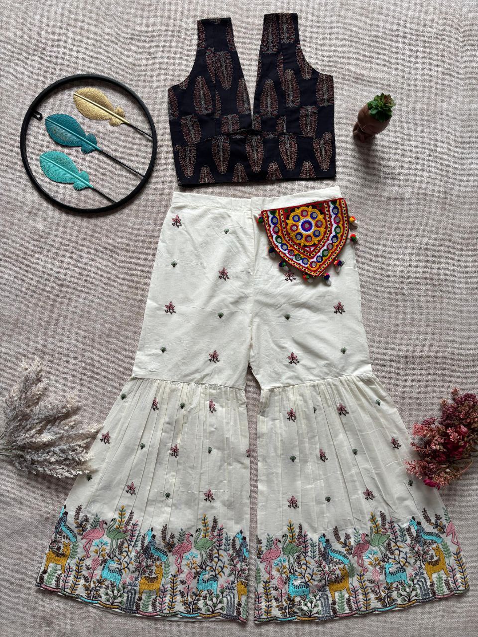 POUR COTTON EMBROIDERY WORK SHARARA WITH CROP TOP ( SIZE 38 to 42 )